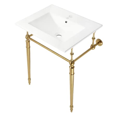 Kingston Brass 24Inch Console Sink with Brass Legs Single Hole, WhiteBrushed Brass KVPB24187W1BB